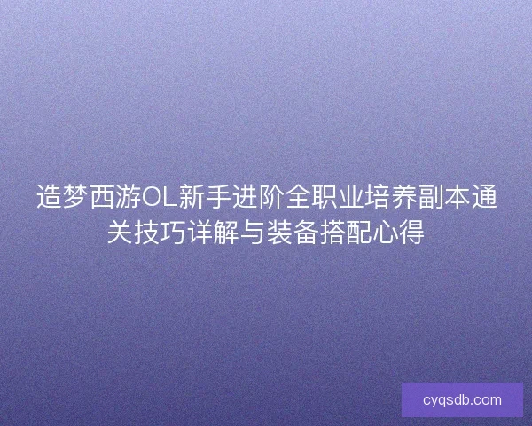 造梦西游OL新手进阶全职业培养副本通关技巧详解与装备搭配心得